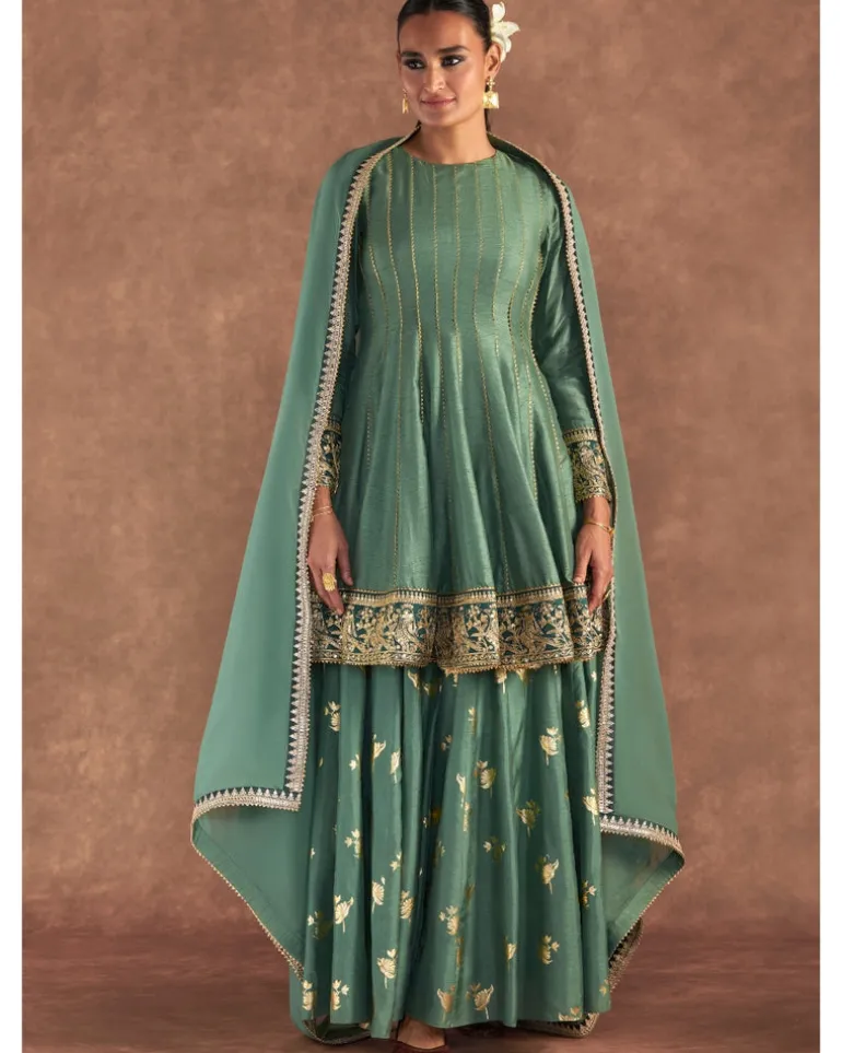 Moss Green Irisbud Sharara Set