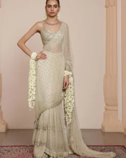 Mother Of Pearl Mirror And Sequin Sari Set