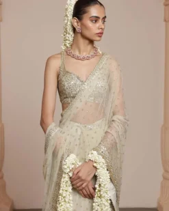 Mother Of Pearl Mirror And Sequin Sari Set