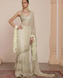 Mother Of Pearl Mirror And Sequin Sari Set