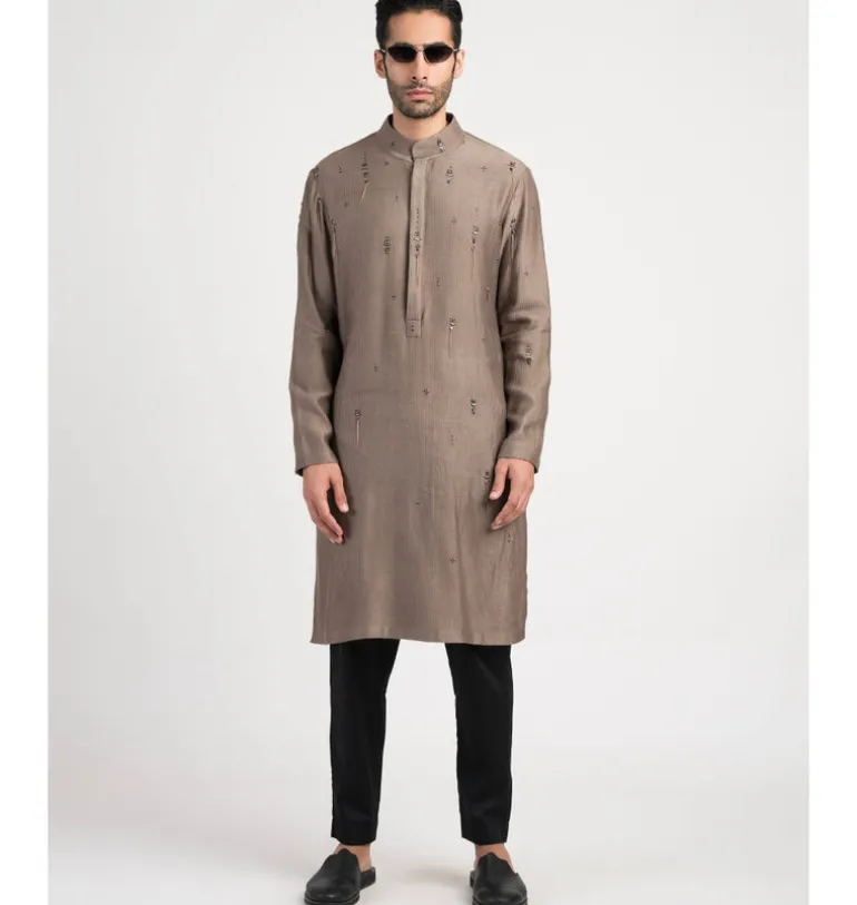 Mud Green Drops Kurta Set