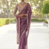 Mud Mauve Hand Embroidered Organza Sari Set