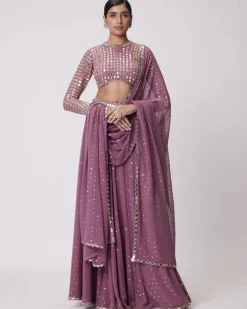 Mud Mauve Hand Embroidered Sharara Set