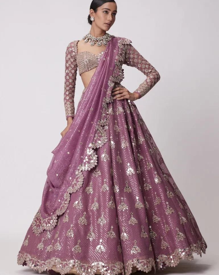 Mud Mauve Sequin Embroidered Lehenga Set