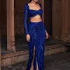 Mulan Electric Blue Embroidered Crop Top Skirt Set