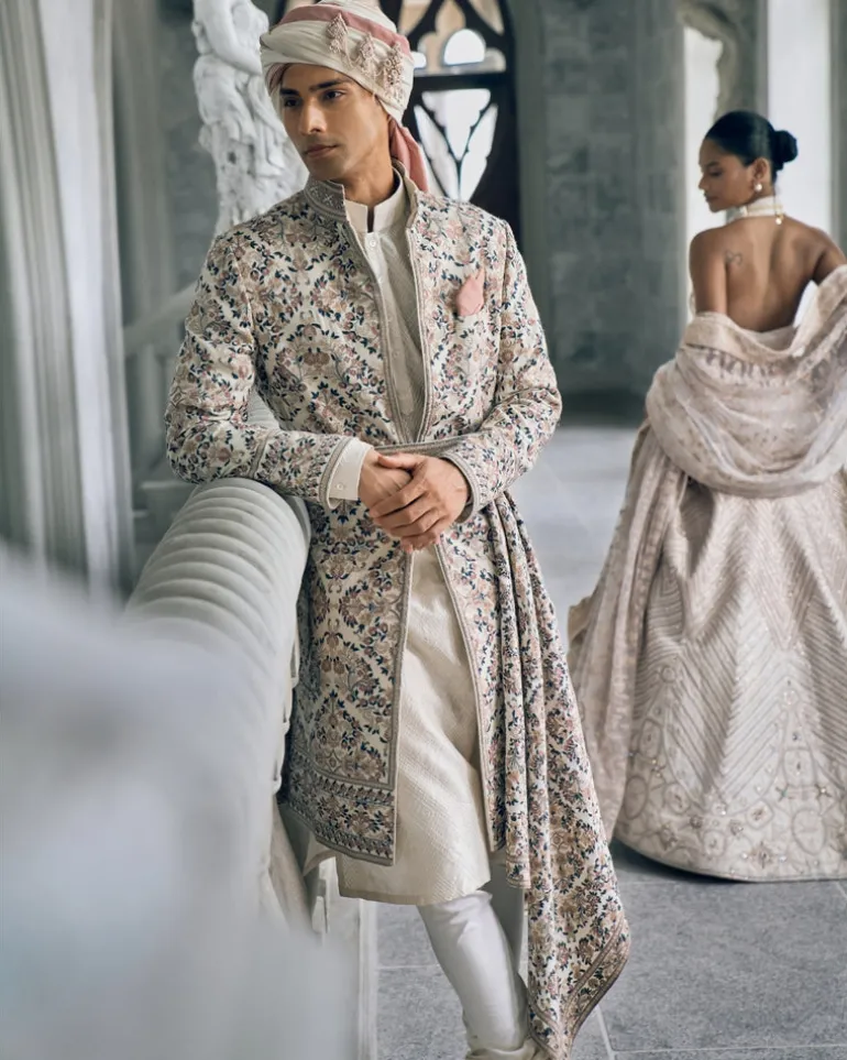 Multi Coloured Thread Embroidered Sherwani Set