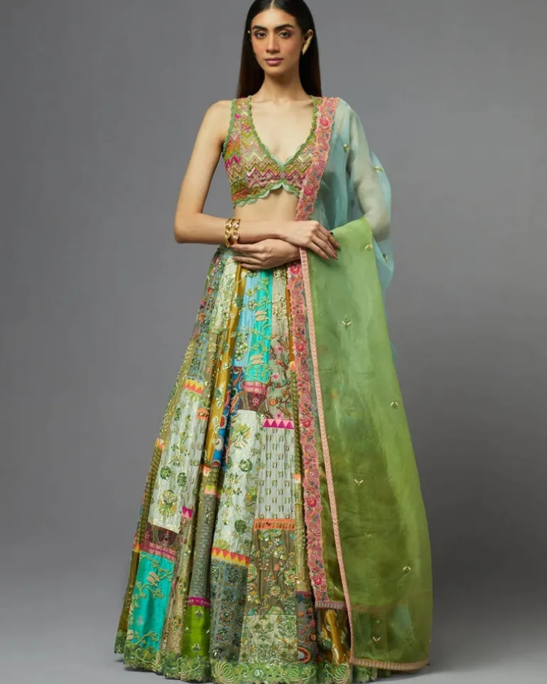 Multi Green Lehenga Set