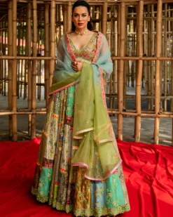 Multi Green Lehenga Set