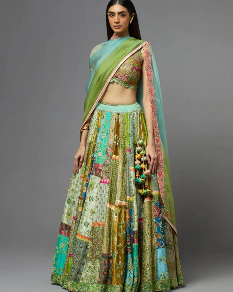 Multi Green Lehenga Set