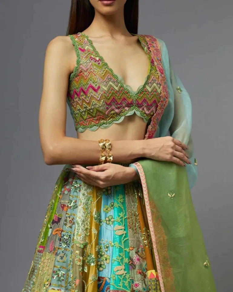 Multi Green Lehenga Set