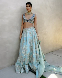 Multi Teal Zardozi Lehenga
