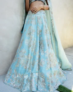 Multi Teal Zardozi Lehenga