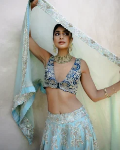 Multi Teal Zardozi Lehenga