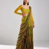 Multicolor Printed & Embroidered Pant Sari Set