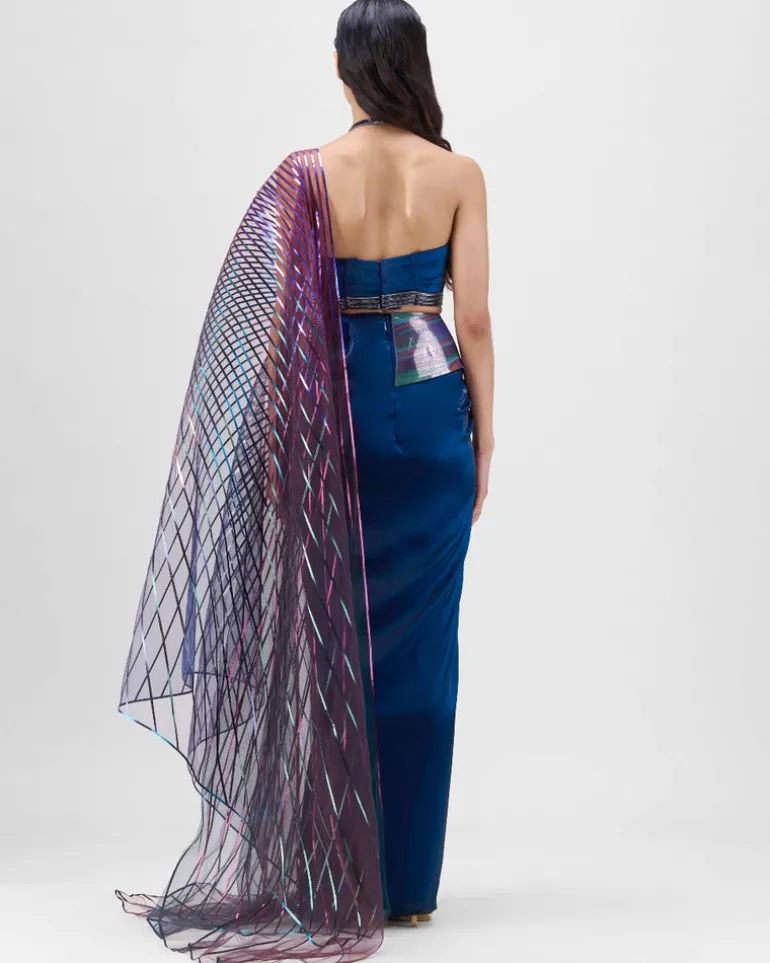 Multicolored Cording Sari Set