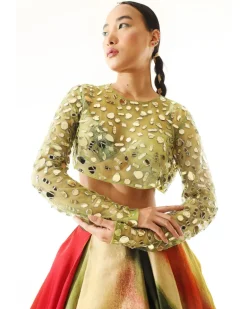 Multi-Colored Satin Organza Printed Lehenga Set
