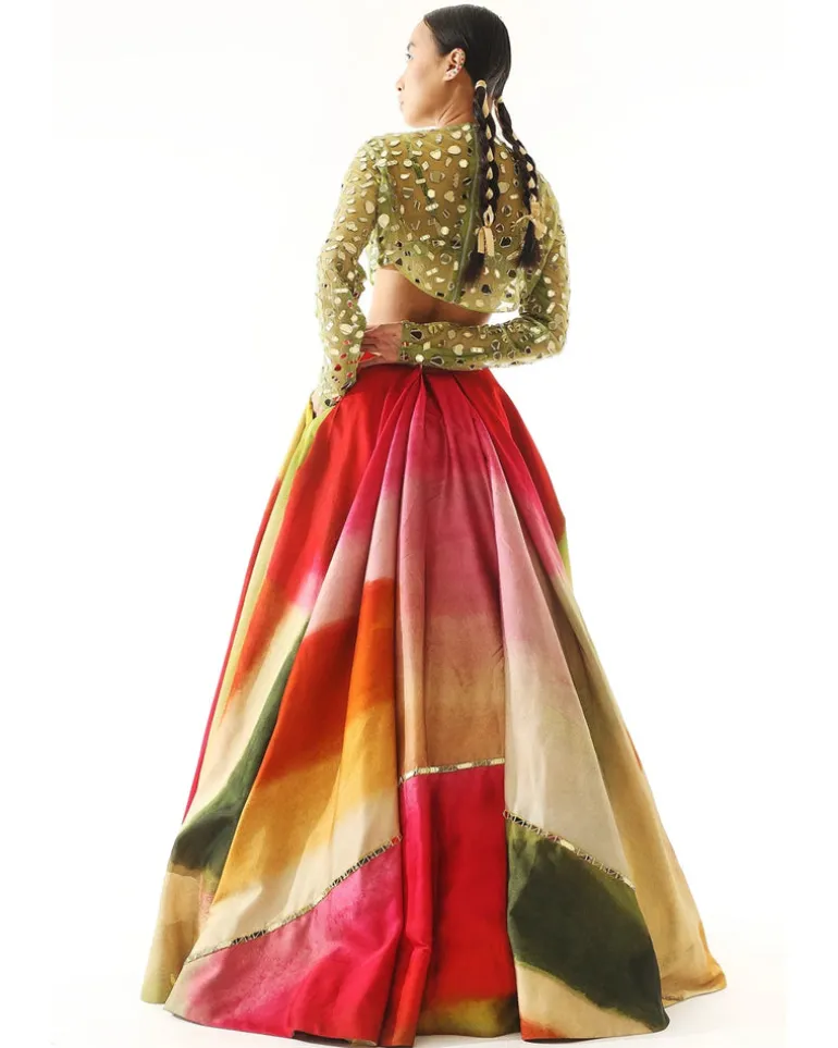 Multi-Colored Satin Organza Printed Lehenga Set