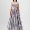 Multicolored Structured Lamina Scale Skirt Set