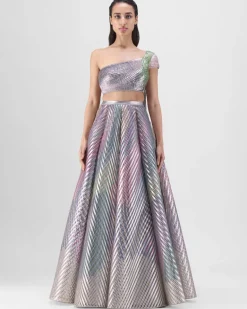 Multicolored Structured Lamina Scale Skirt Set