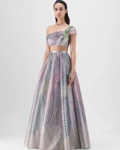 Multicolored Structured Lamina Scale Skirt Set