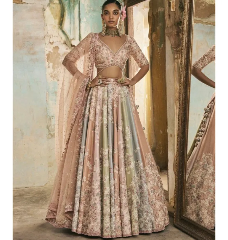Multi-Coloured Panels Dori Work Lehenga Set