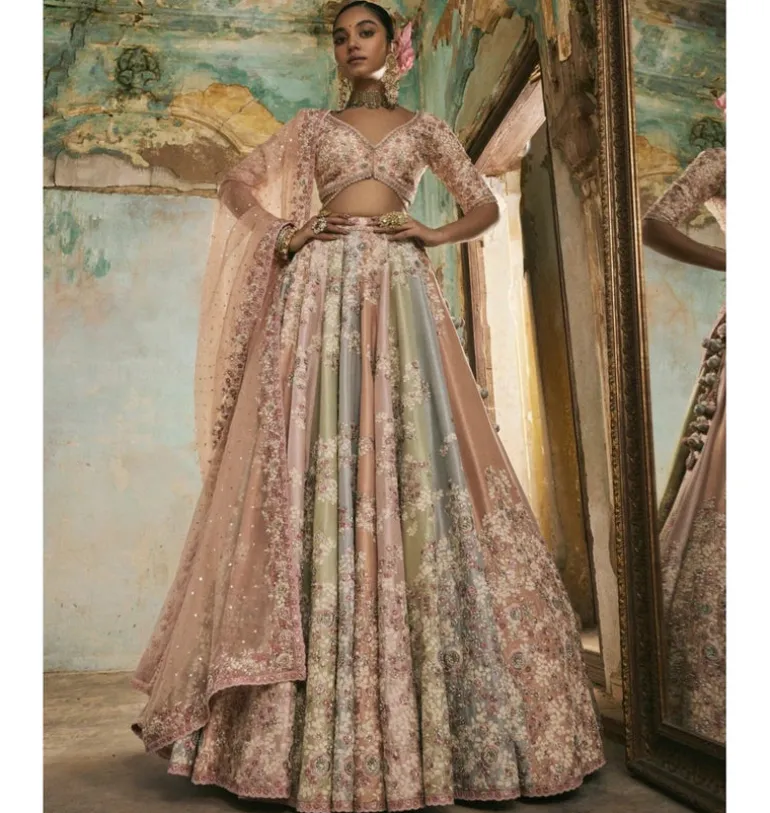 Multi-Coloured Panels Dori Work Lehenga Set