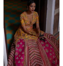 Mustard and Rani Jhorakha Lehenga Set