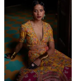Mustard and Rani Jhorakha Lehenga Set