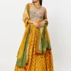 Mustard Bandhani Embroidered Bustier & Gathering Skirt Set