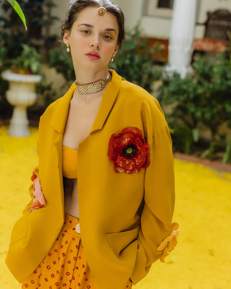Mustard Bandhini, Bandeau and Jacket