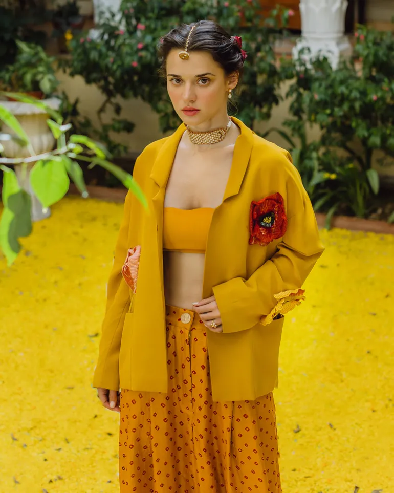 Mustard Bandhini, Bandeau and Jacket