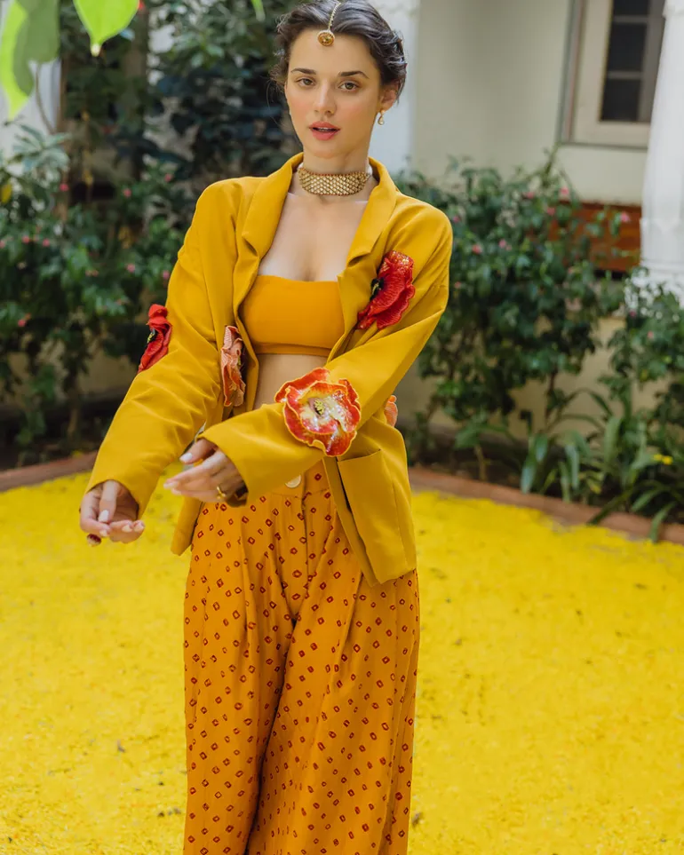 Mustard Bandhini, Bandeau and Jacket