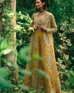 Mustard Embroidered Jacket And Pants Set