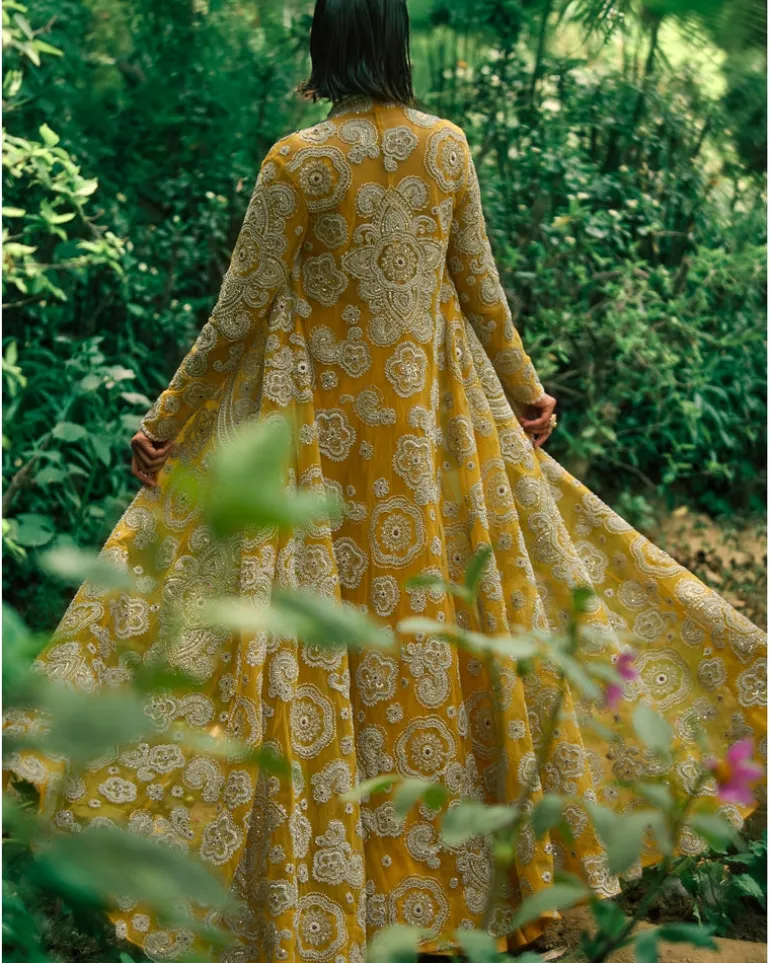 Mustard Embroidered Jacket And Pants Set