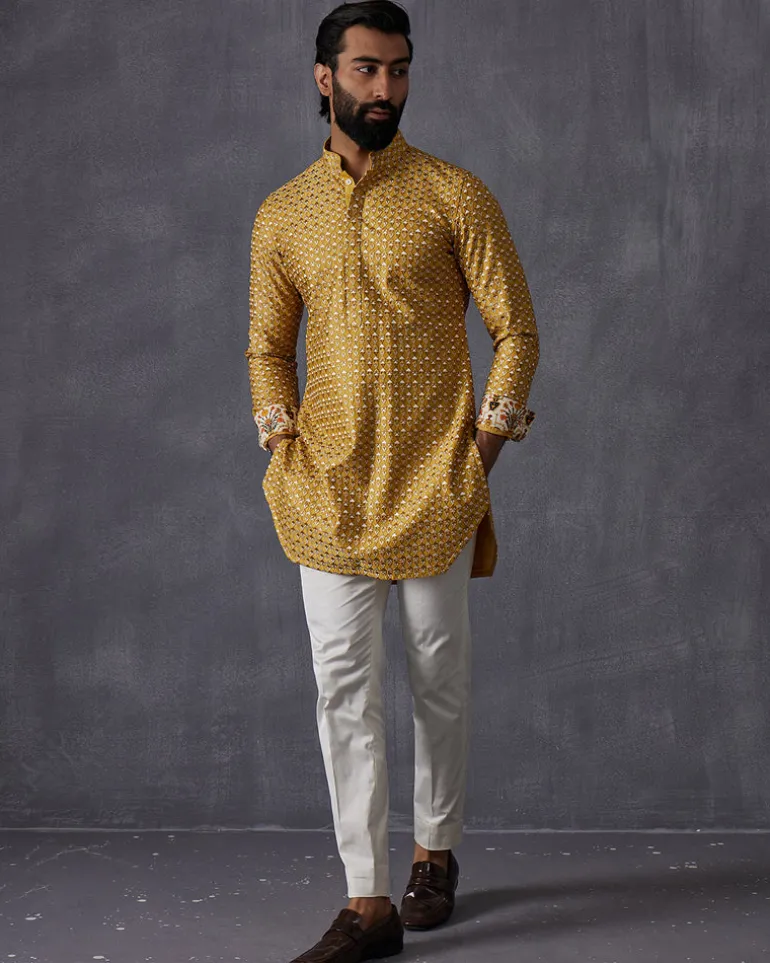 Mustard Embroidered Kurta Set