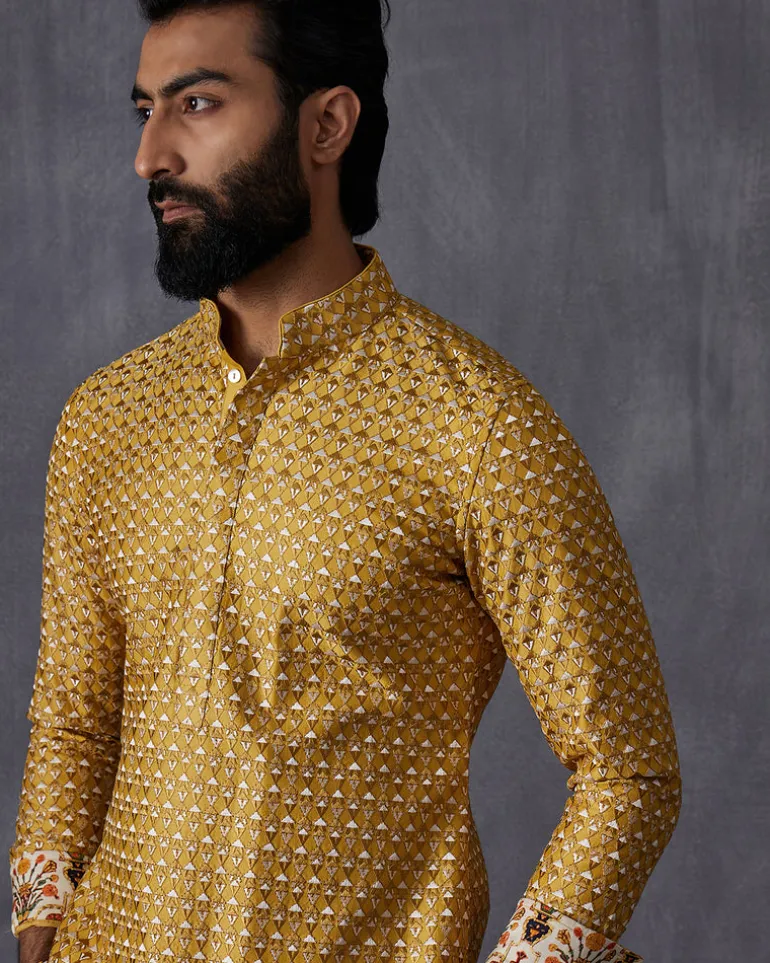 Mustard Embroidered Kurta Set