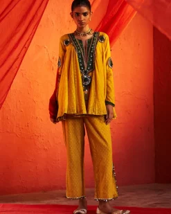 Mustard Embroidered Peplum Set