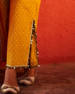 Mustard Embroidered Peplum Set