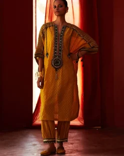 Mustard Kaftan Kurta Set