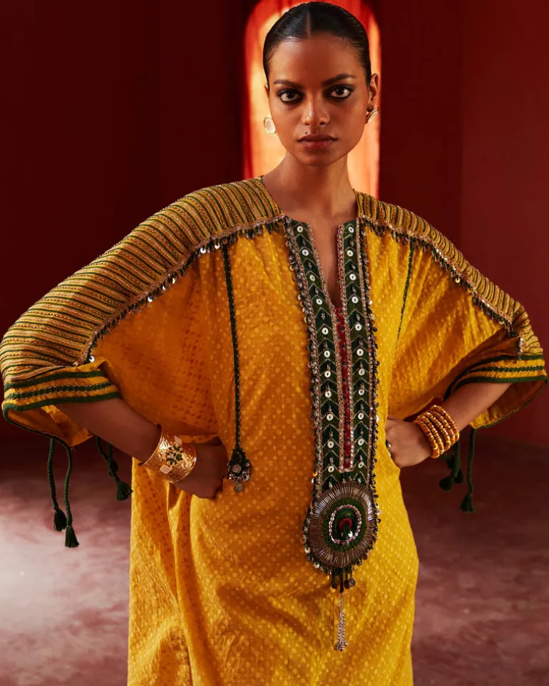 Mustard Kaftan Kurta Set