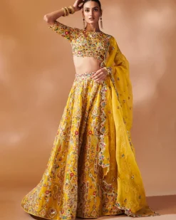 Mustard Lehenga Set With Elbow Length Sleeves
