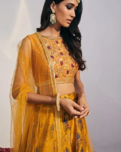 Mustard Printed Kalidar Lehenga Set