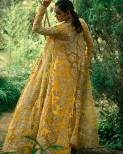 Mustard Sari And Jacket Set