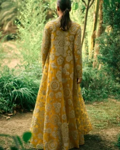 Mustard Sari And Jacket Set