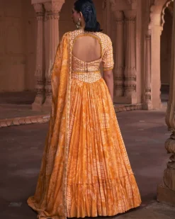 Mustard Thikri Print & Highlighted Lehenga Set