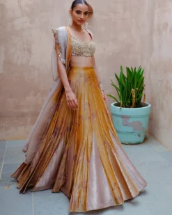 Mustard Tissue Lehenga Set