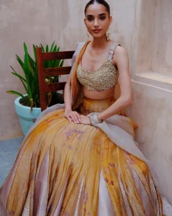 Mustard Tissue Lehenga Set