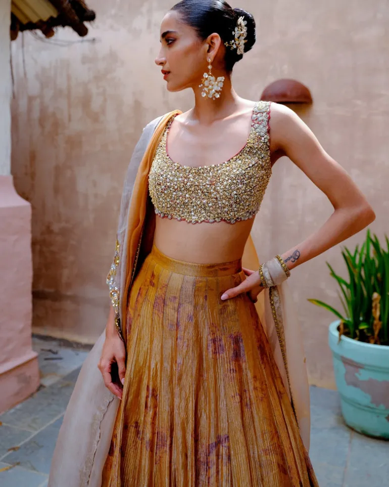 Mustard Tissue Lehenga Set