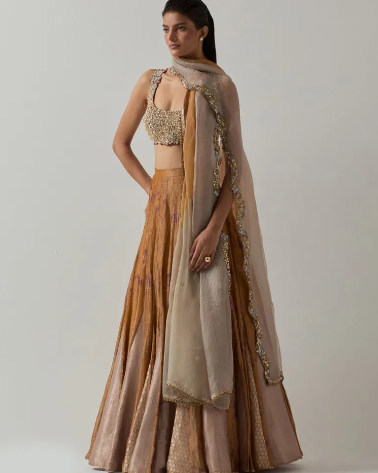 Mustard Tissue Lehenga Set