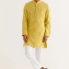 Mustard Yellow Block Printed Dori Embroidered Kurta Set